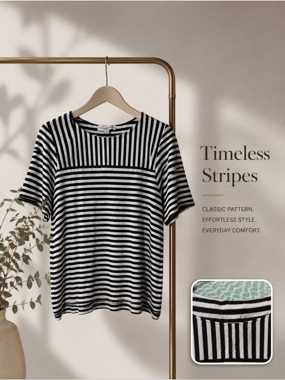 Southern Lady Black and White Striped Short Sleeve Tee